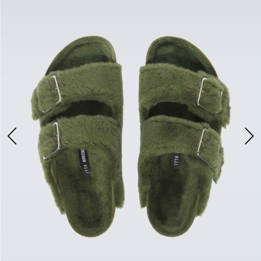 Green Shearling Birkenstock Sandals - Picture 3 of 4